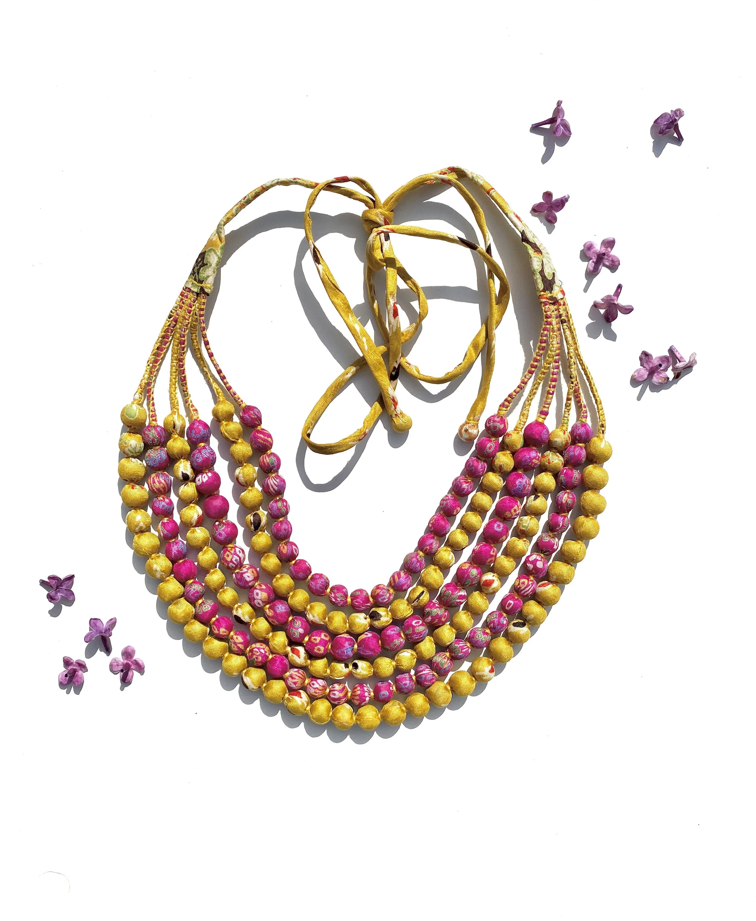 Vintage Sari Silk Necklace - 6 Mustard Magenta