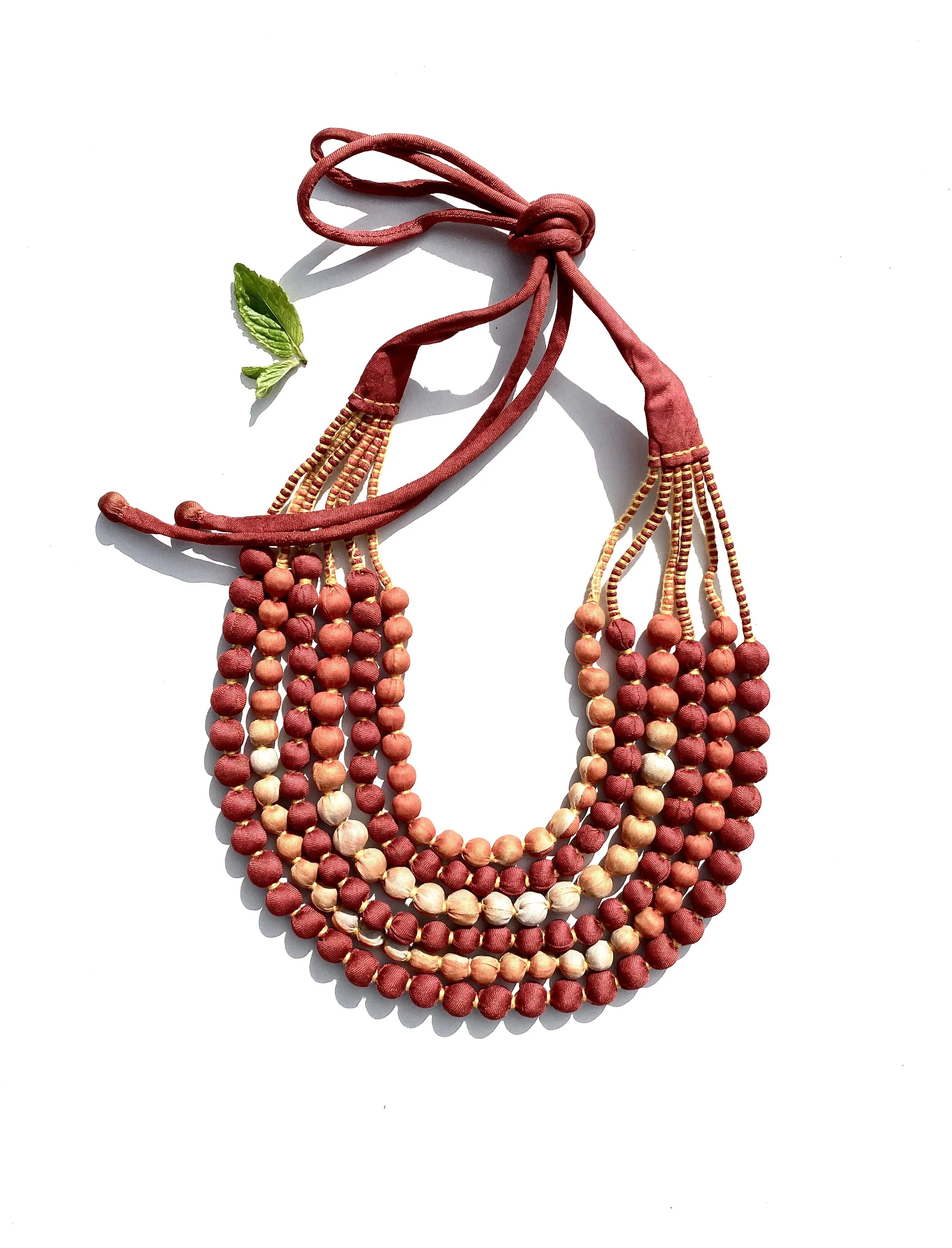 Vintage Sari Silk Necklace - 6 Orange Terracotta