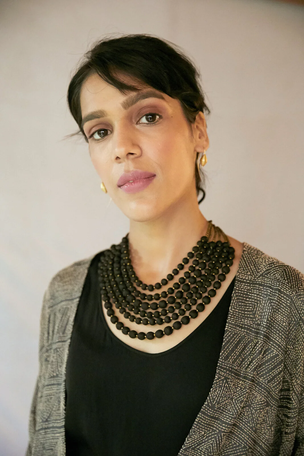 Vintage Sari Silk Necklace - 6 Black Gold/Silver