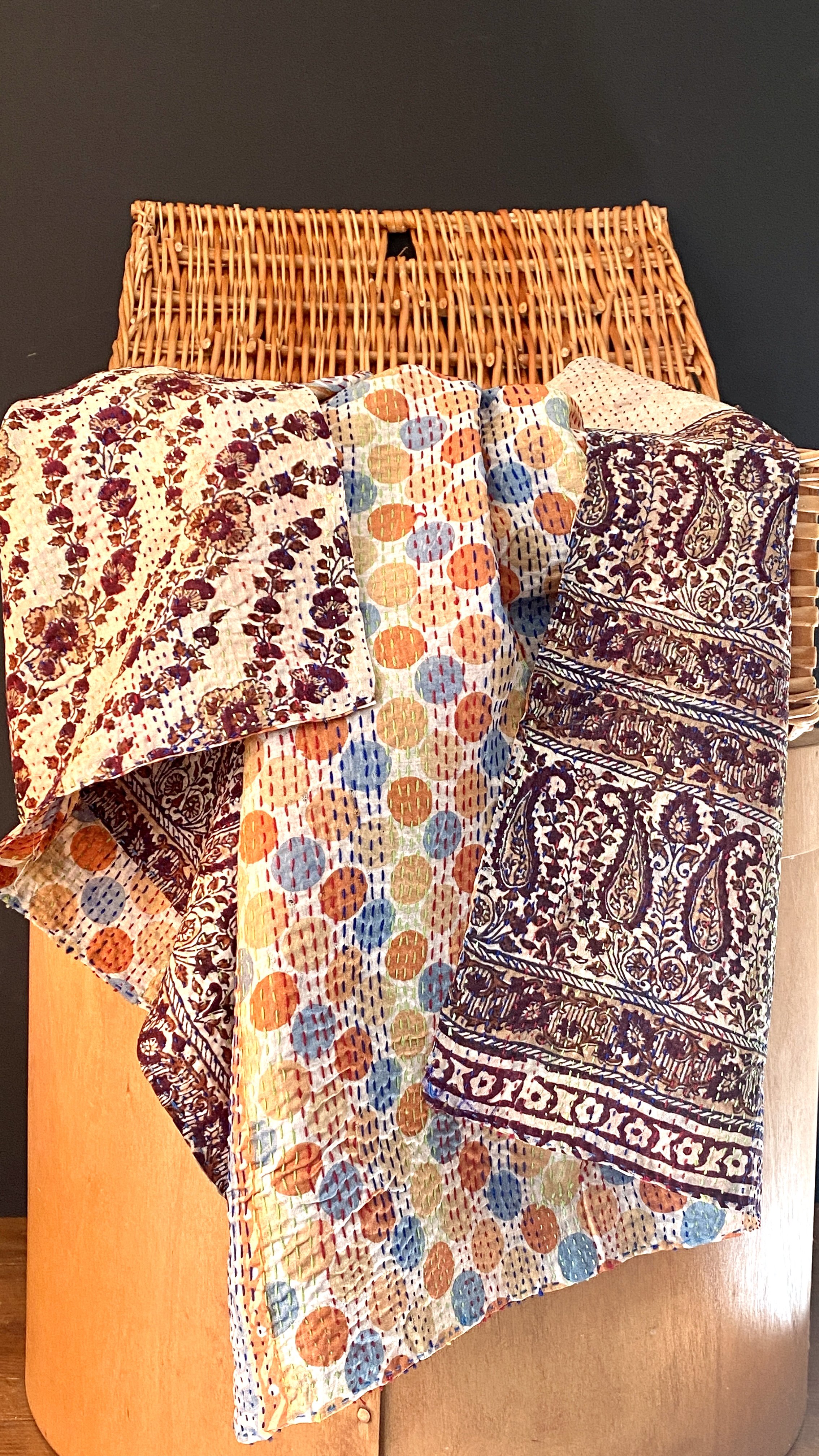 pre-loved vintage kantha stitch sari silk scarf wrap paisley spot