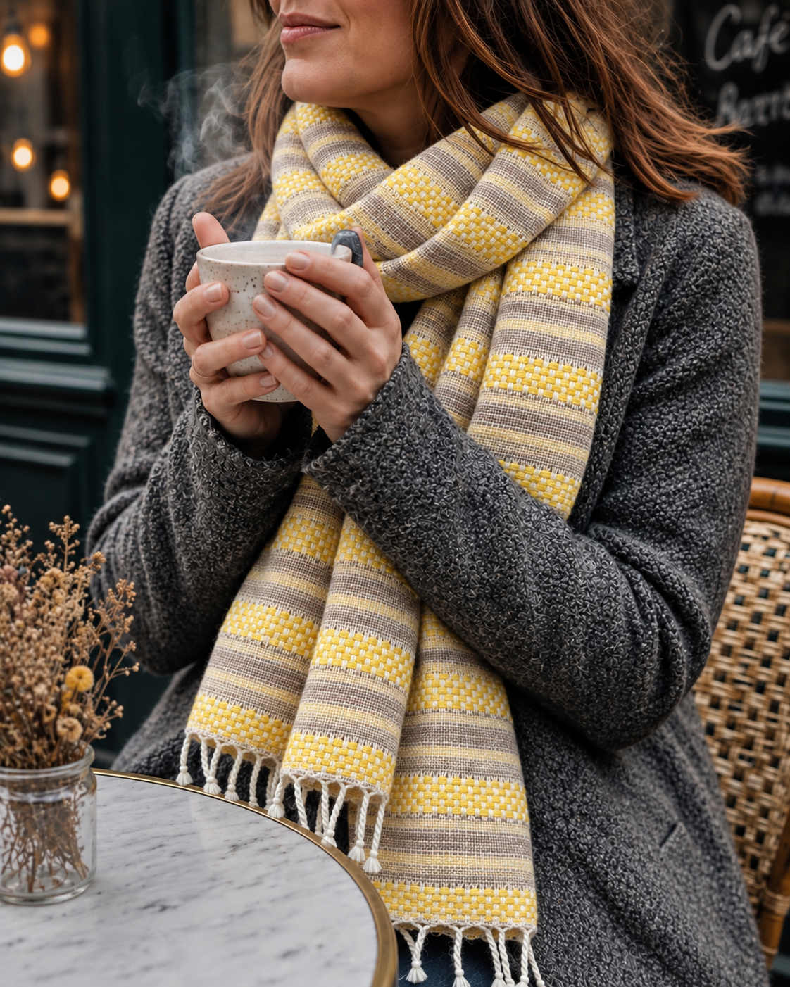 marigold yellow handwoven merino wool scarf