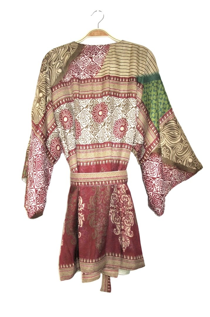 short sari style kimono from upcycled fabric