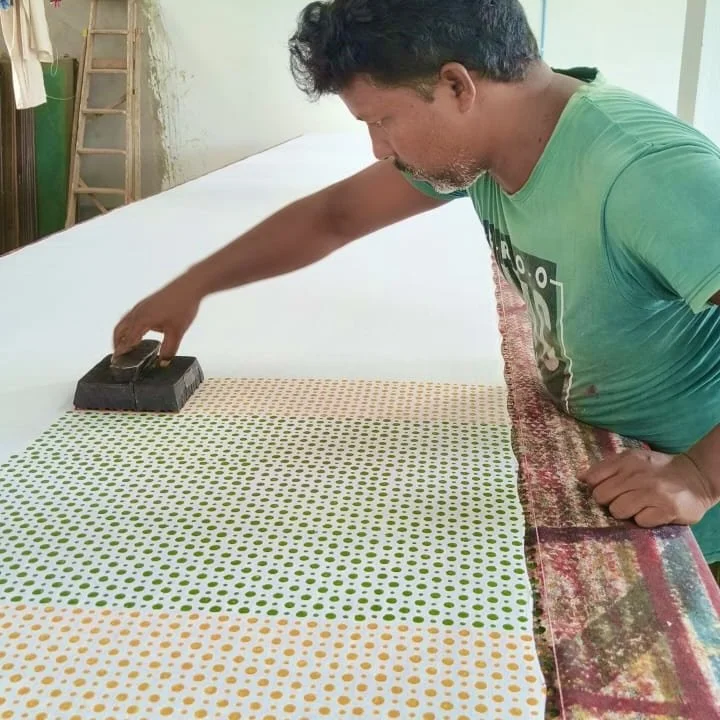 artisan block printing spotted design handkerchief cotton