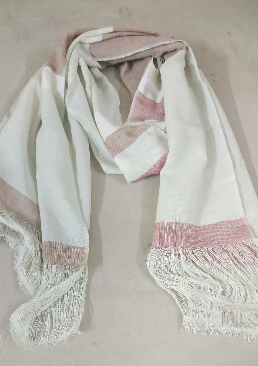 pomegranate natural grey cream handwoven merino wool scarf