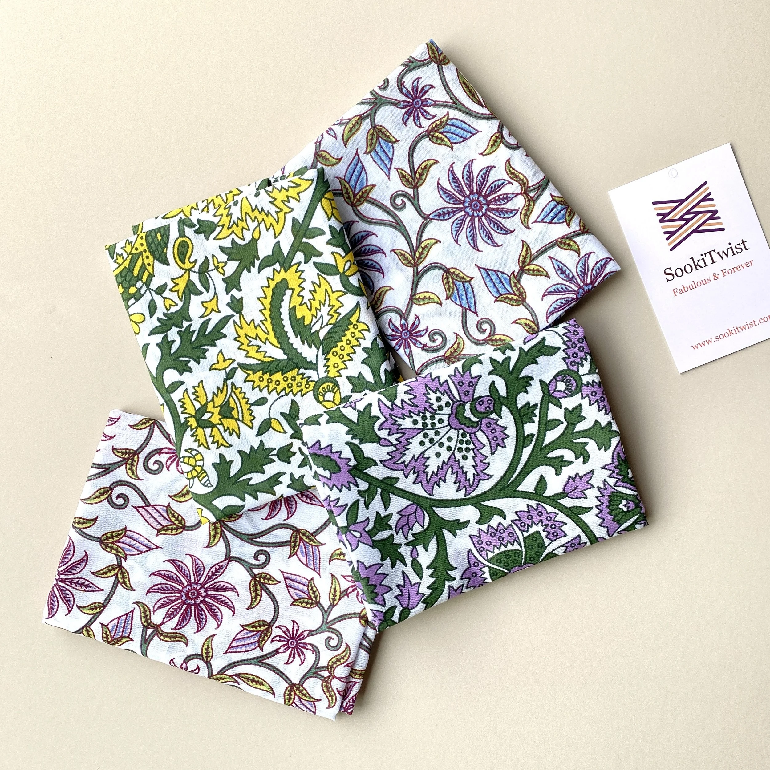 floral fine cotton handkerchieves for her or pocket handkechief for him
