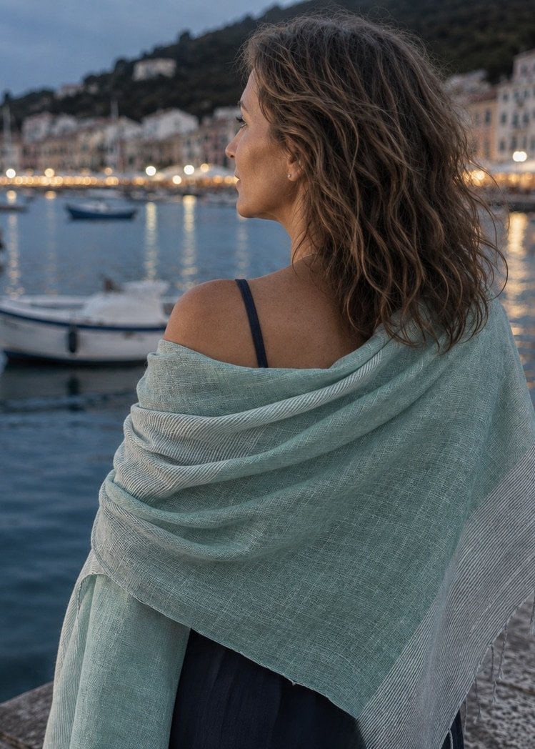Sea mist aqua green wild silk handwoven scarf wrap