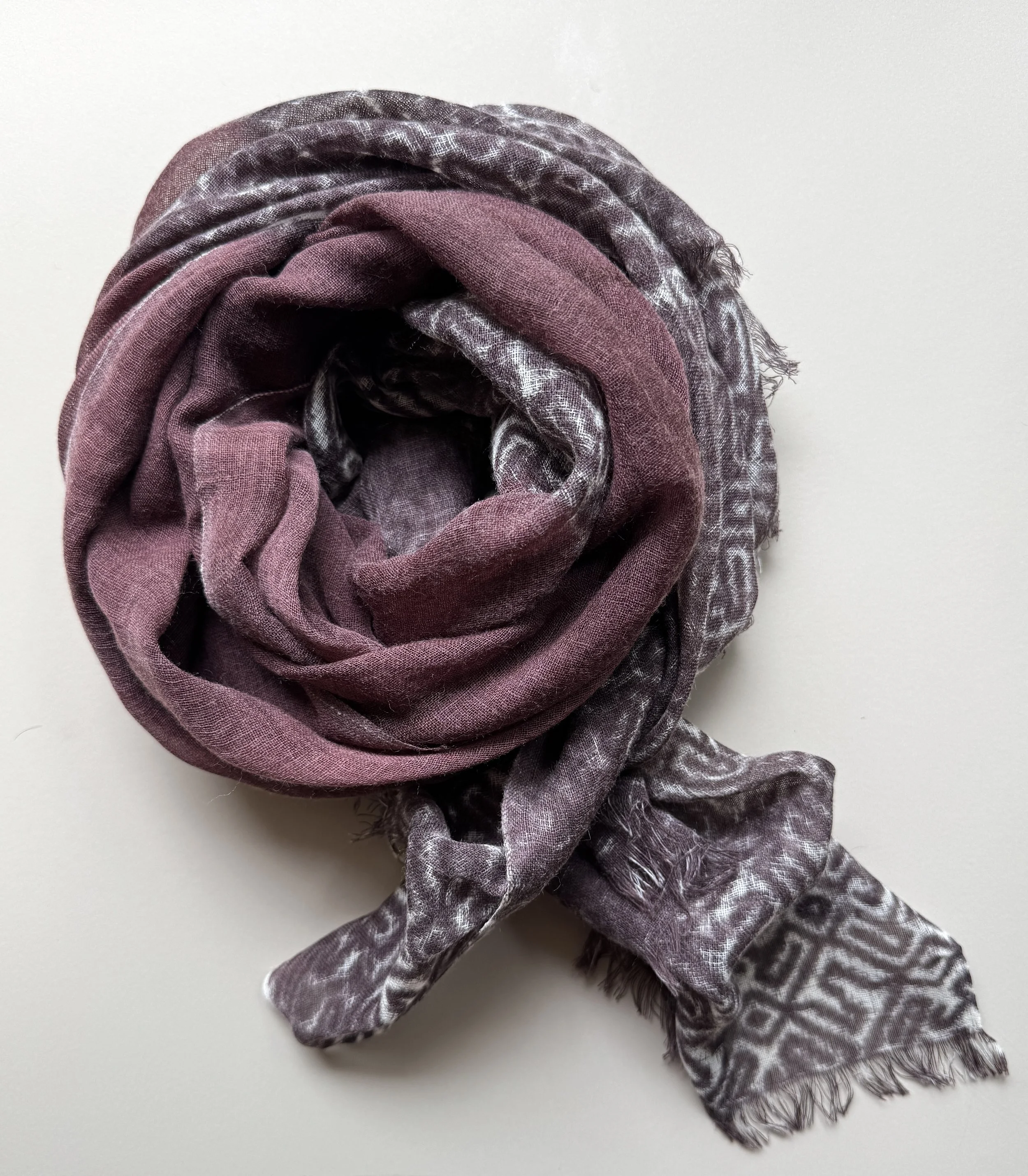 Tiramisu chocolate brown handwoven merino wool scarf block print