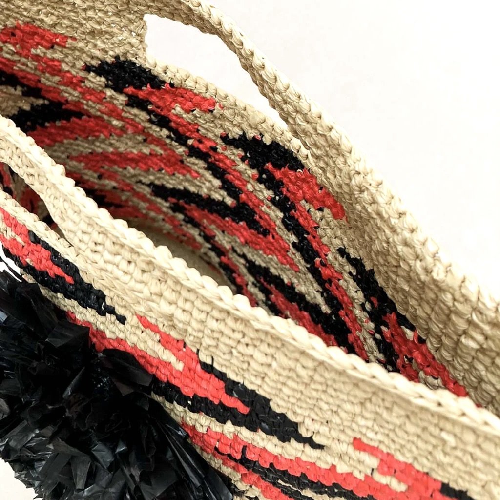 inside handwoven crochet clutch bag ziggy orange cream black
