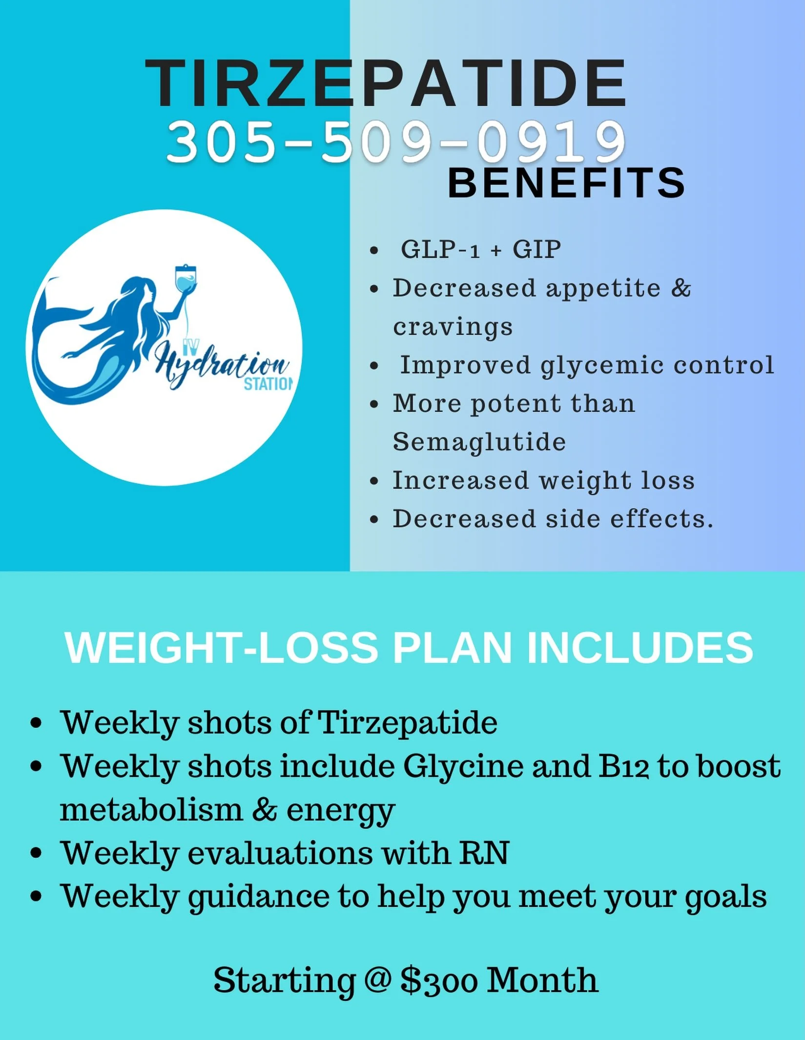 Achieve your weight loss goals with Tirzepatide ! Clinically proven to help you lose weight and improve your health. Call IV Hydration Station 📞305&ndash;509&ndash;0919 for more information. 
.
.
#KeyWestRecovery #IVHydrationKeyWest
#weightlosskeywe