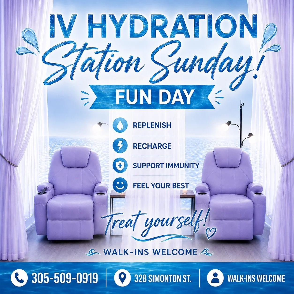 🌊 Sunday Fun Day at IV Hydration Station! 🌊
Take a break, relax, and recharge in our spa-inspired hydration lounge.
💧 Replenish
⚡ Recharge
🛡️ Support Wellness
😊 Feel Your Best
🚶 Walk-ins Welcome
📍 328 Simonton St., Key West
📞 305-509-0919
.
.