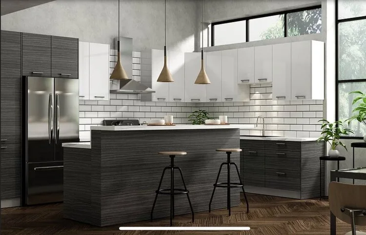 Dark Wood Grey, White Gloss