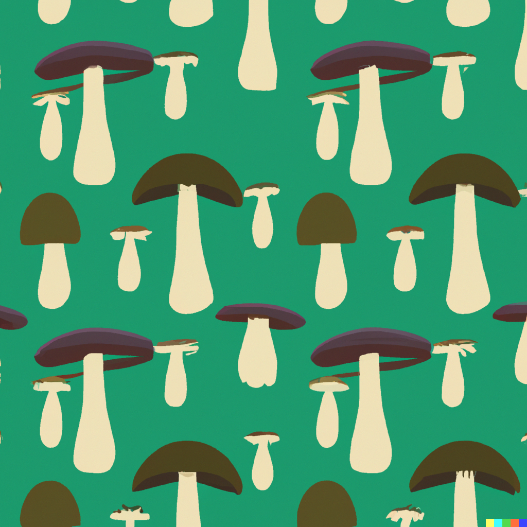 DALL·E 2023-03-09 13.19.12 - a repeating pattern of mushrooms in a forest .png