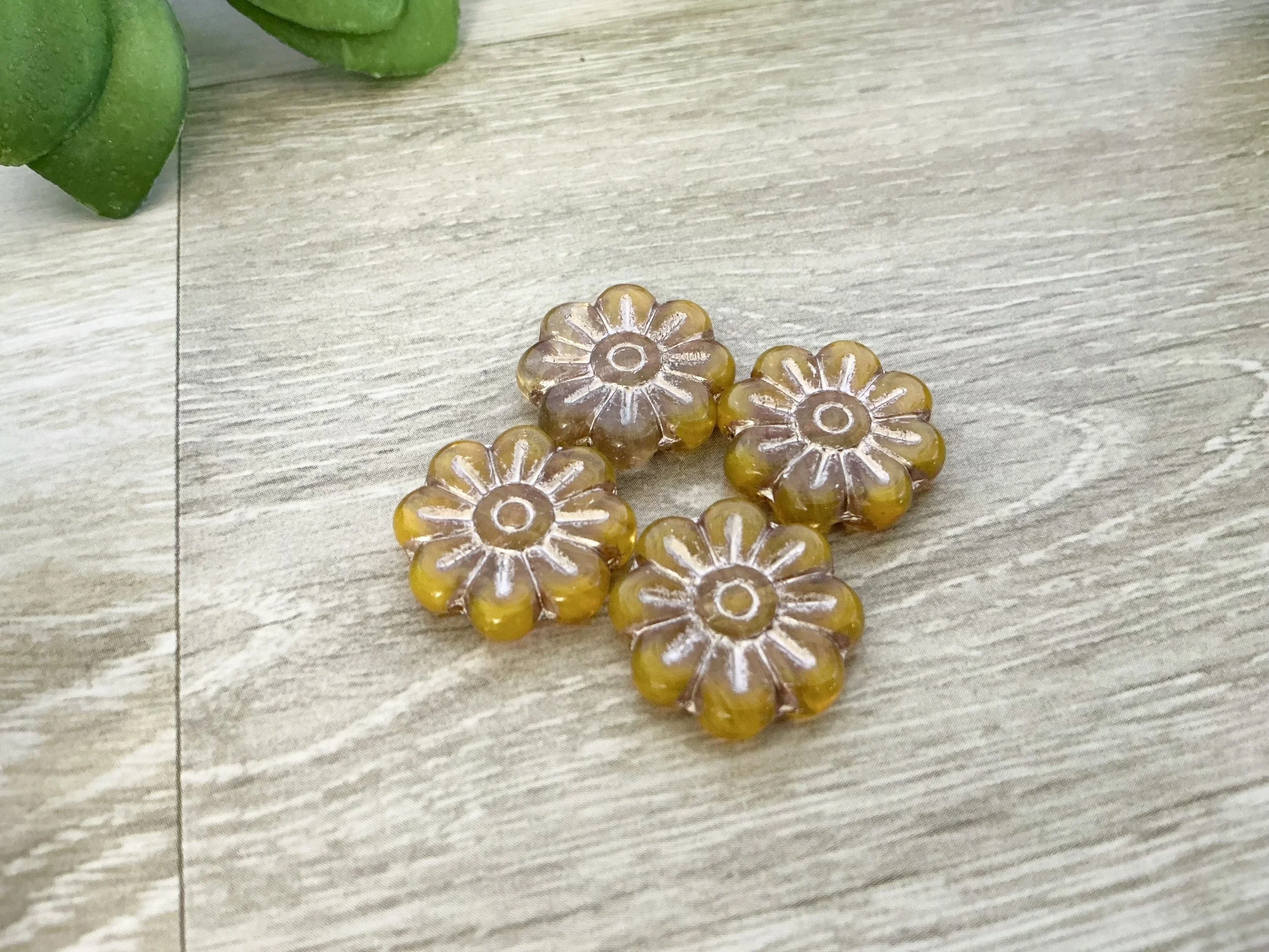 Czech Silver Wash Saffron Flowers, Four Flowers