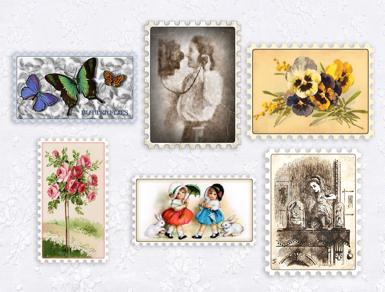 Wall Mural Retro Postage Stamps - for wedding design, invitation, congratul  