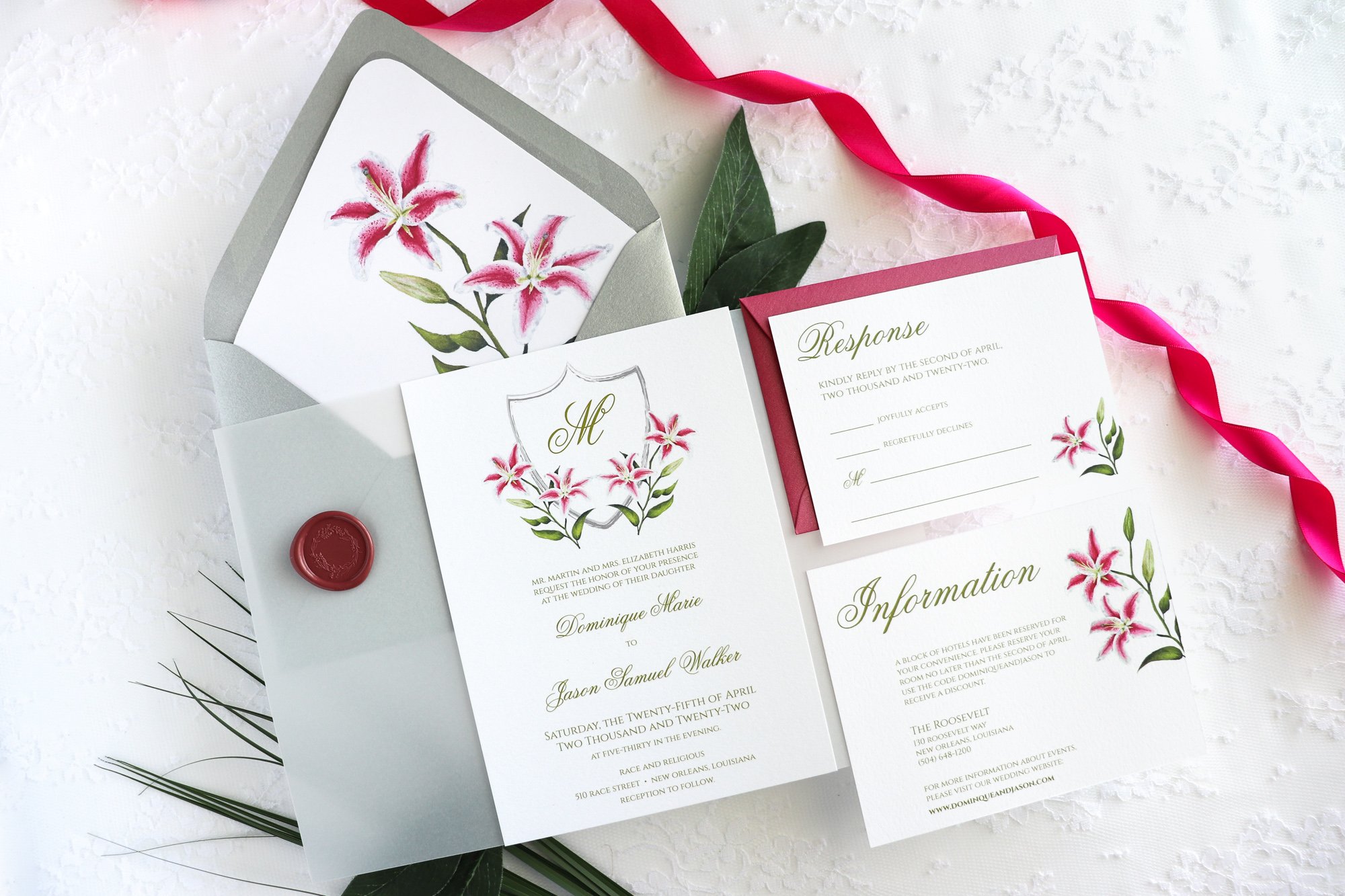 Camellia Memories_Floral Semi Custom Wedding Invitations_Stargazer Lily