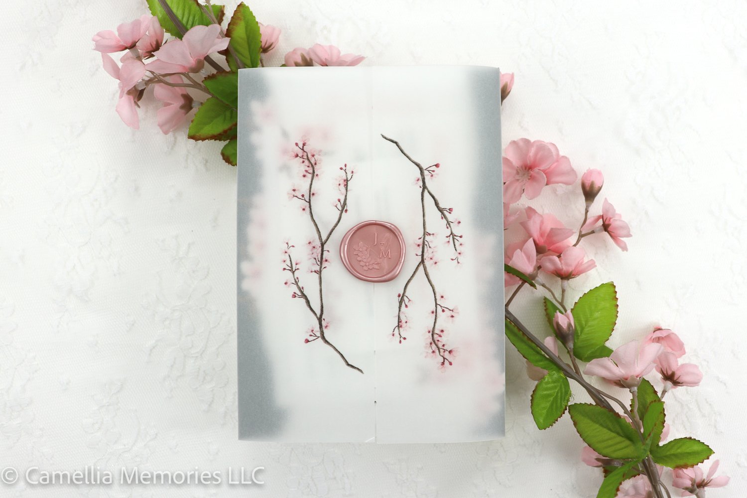 Cherry blossom vellum wrap with pink wax seal