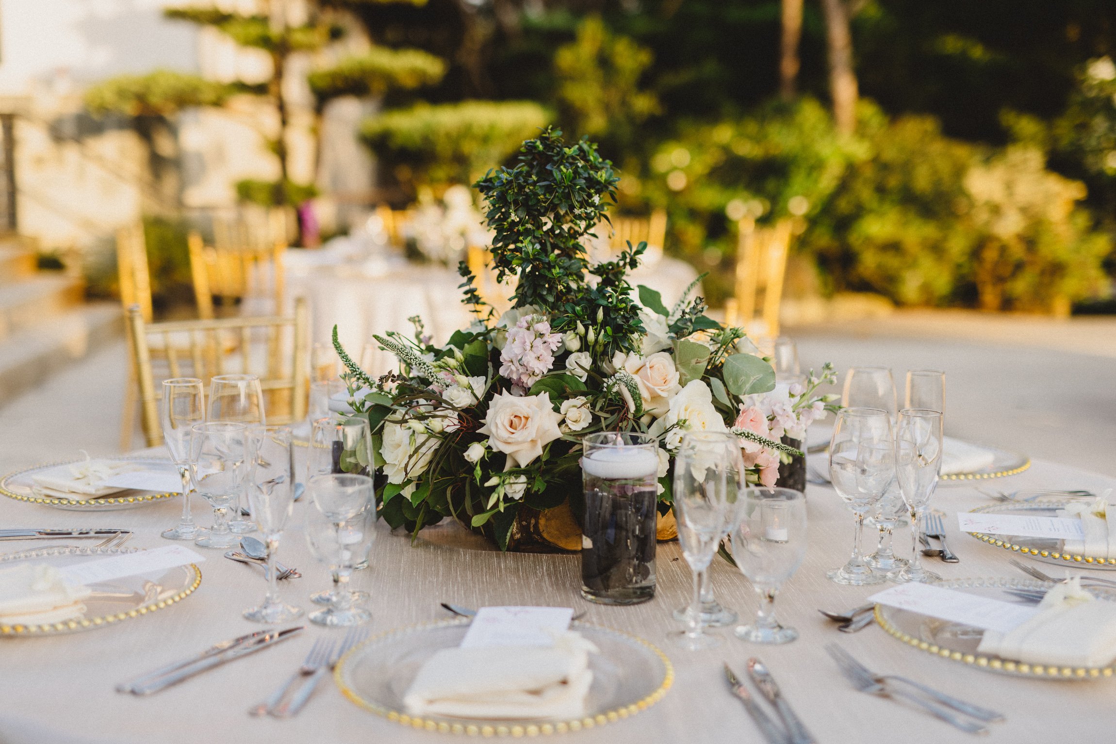 Bonsai and floral wedding table centerpiece