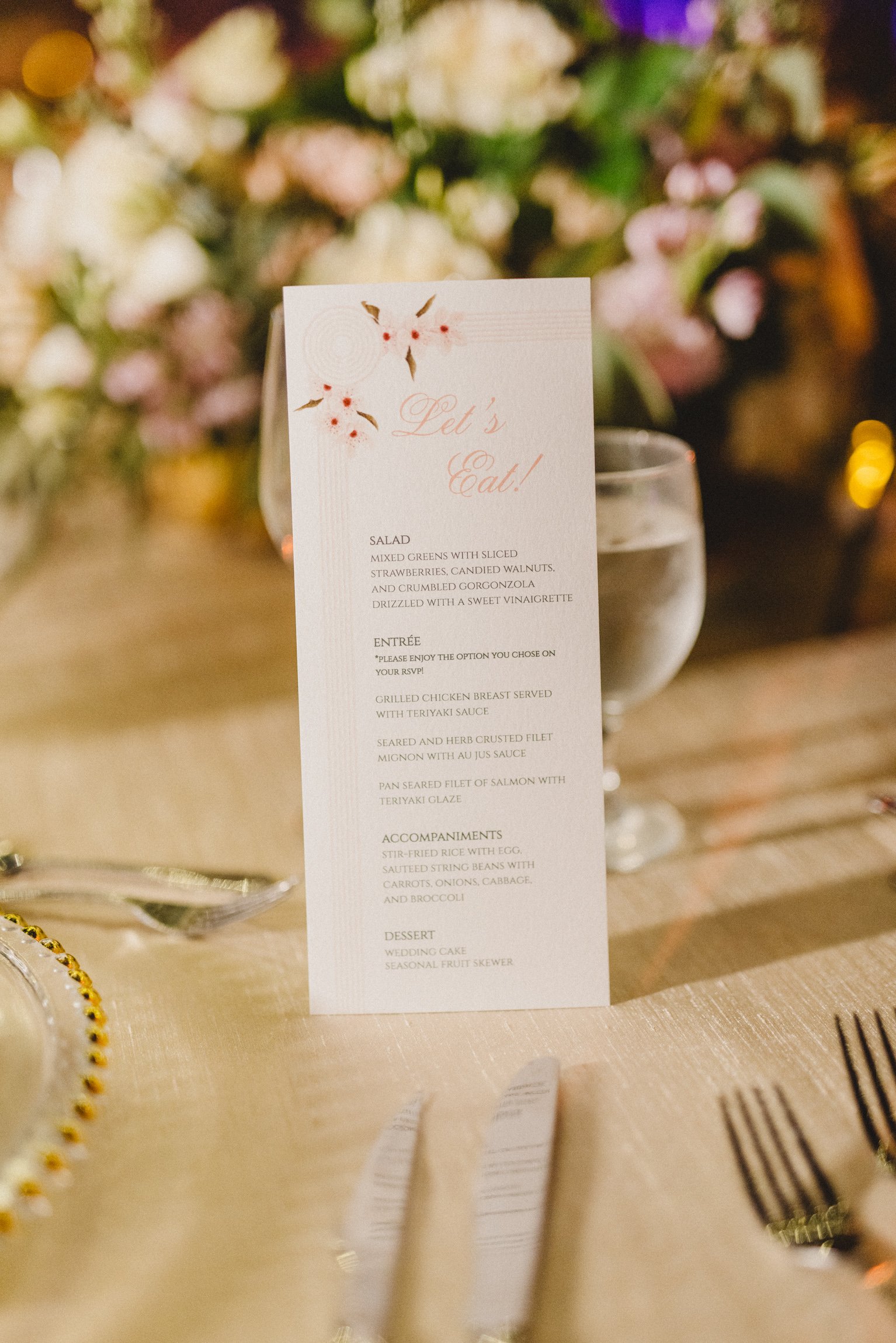 Cherry blossom wedding menu