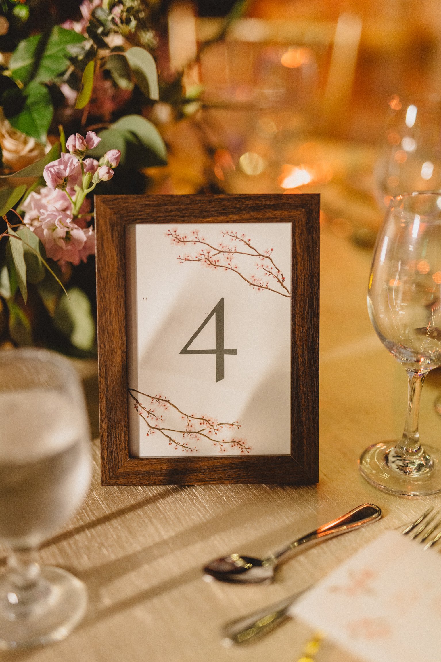 Cherry blossom wedding table number