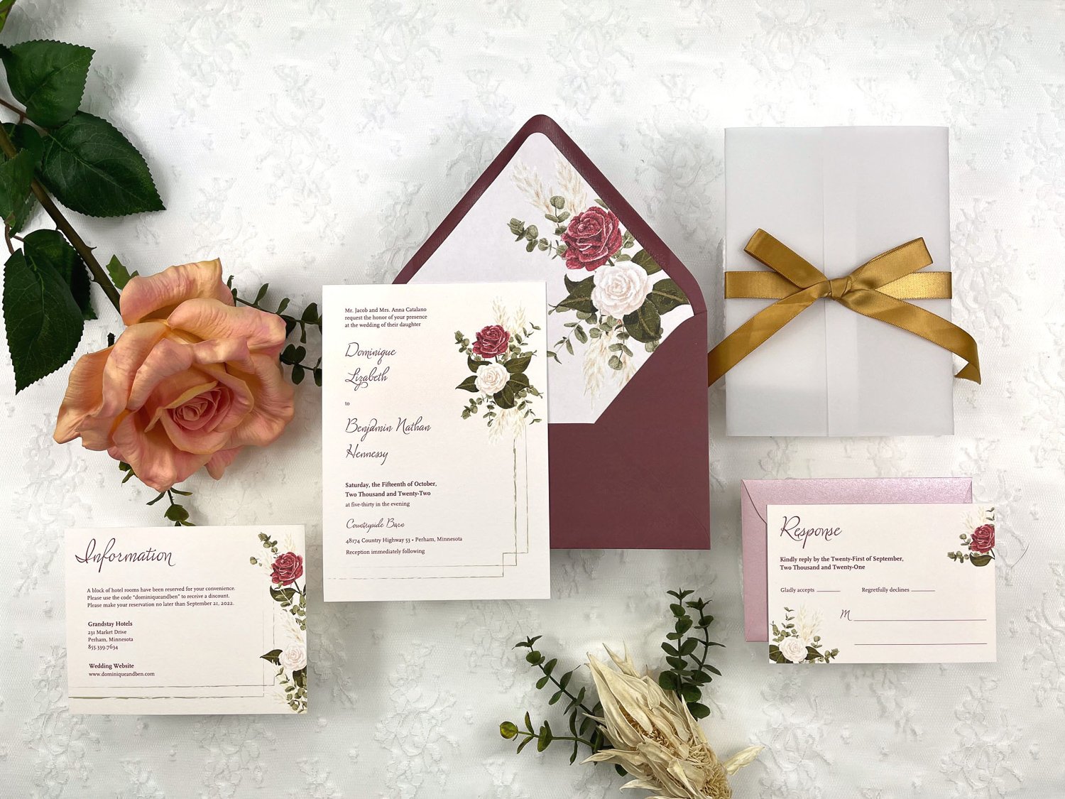 Camellia Memories_Floral Semi Custom Wedding Invitations_Boho_Roses