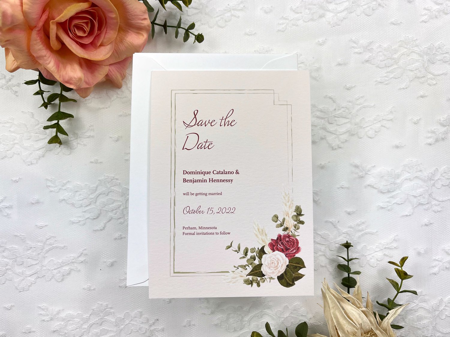 Camellia Memories_Floral Semi Custom Wedding Invitations_Boho_Roses