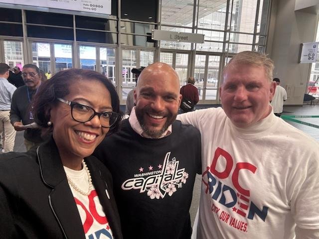 Congratulations to #Ward2 #Democrats Vice Chair Monica Roach&eacute; (left) and Ward 2 Committeeman John Fanning (far right), shown here with At-Large Councilmember Robert White. Monica and John will represent the District as Delegates at this summer