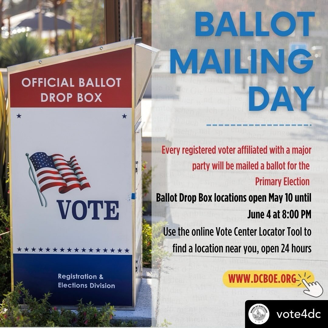 Posted @withregram &bull; @vote4dc The first batch of ballots for the June 4 Primary Election have been mailed to eligible registered DC voters today! Keep an eye on your mailbox over the next few weeks. Questions? Call us at (202) 727-2525. p.s. the