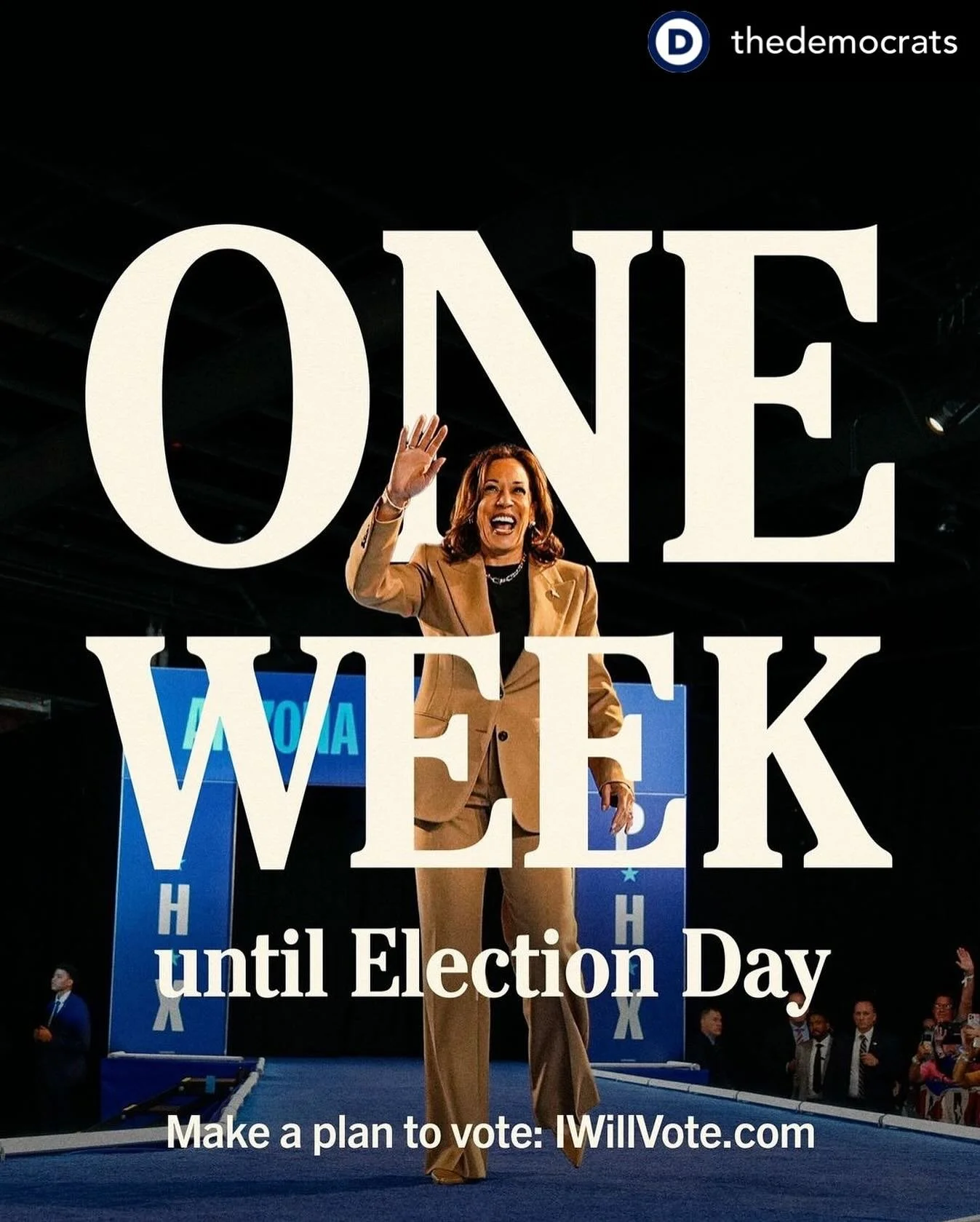 Posted @withregram &bull; @thedemocrats We&rsquo;ve got one more week to go! 

Now is the time to lock in. Make a plan to vote, visit IWillVote.com.