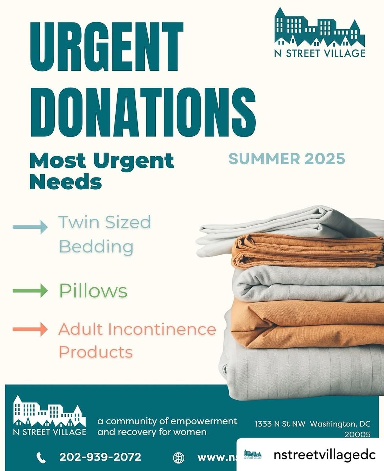 Posted @withregram &bull; @nstreetvillagedc Move-in day is coming🛏✨! Help us gather 30 bed-in-a-bag sets + 30 pillows by May 31 to welcome women home at N Street Village. All colors &amp; patterns welcome! 💜 #EmpowerHerJourney #WelcomeHome #NSVComm