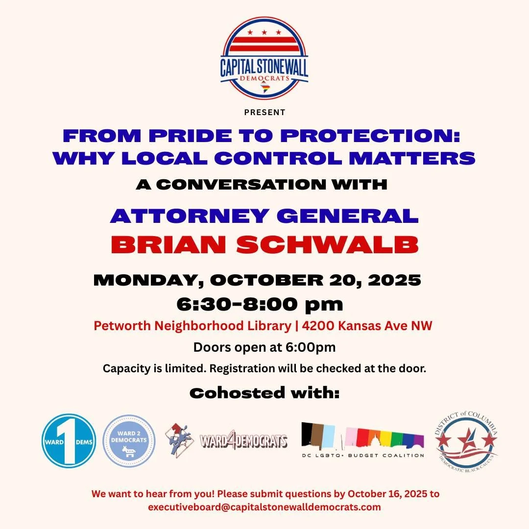 TONIGHT: A Conversation with DC Attorney General Brian Schwalb. See link in bio to RSVP (required). #ward2dems #dcdems