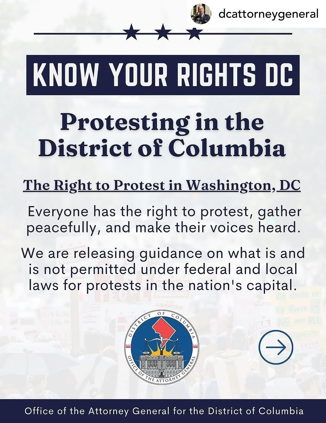 Posted @withregram • @dcattorneygeneral 📢 Everyone has the right to protest, gather peacefully, and make their voices heard.