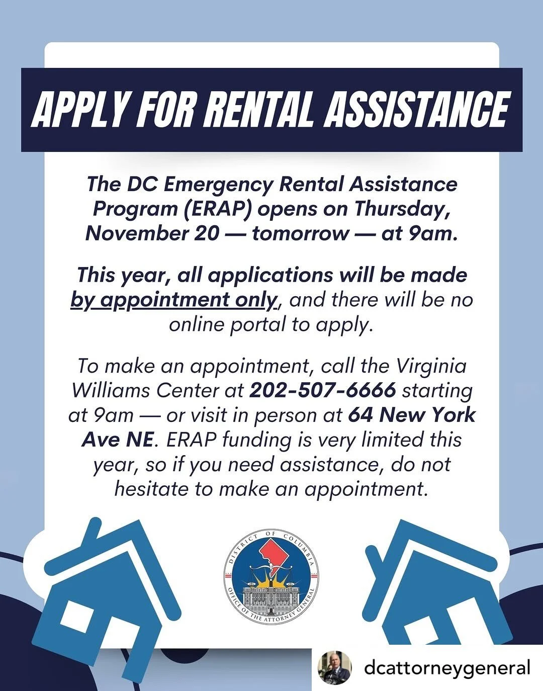 Get @reshare_app &bull; @dcattorneygeneral 🔔 Important reminder for low-income tenants in DC!