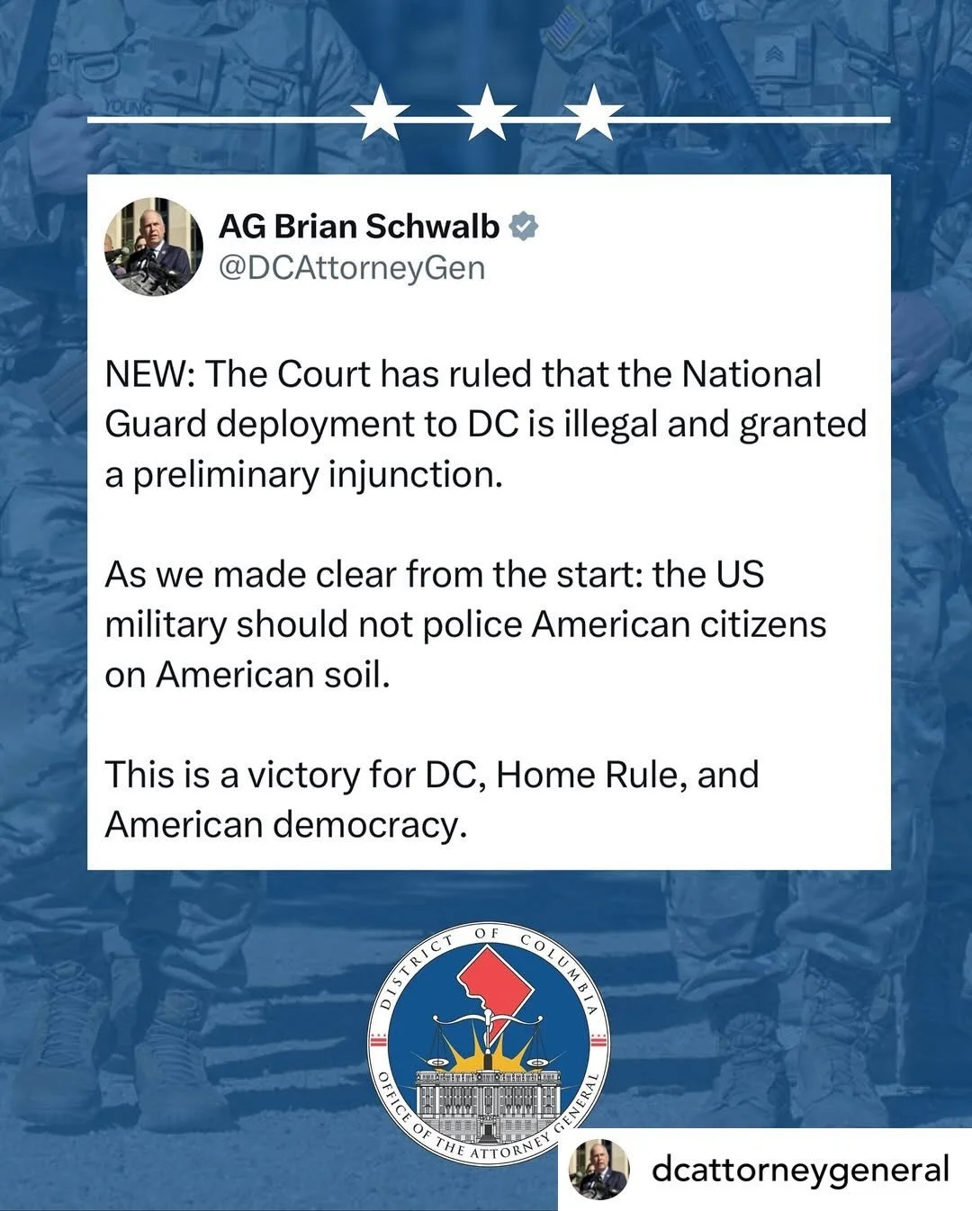 Get @reshare_app &bull; @dcattorneygeneral 🏛️ A victory for DC, Home Rule, and American democracy.