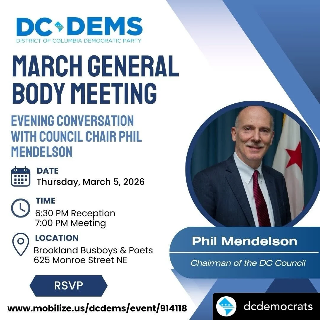 Get @reshare_app &bull; @dcdemocrats Join the DC Dems this Thursday for our March General Body Meeting featuring Council Chairman Phil Mendelson.

We&rsquo;re diving into the budget, the fight for DC autonomy against Congressional oversight, and the 