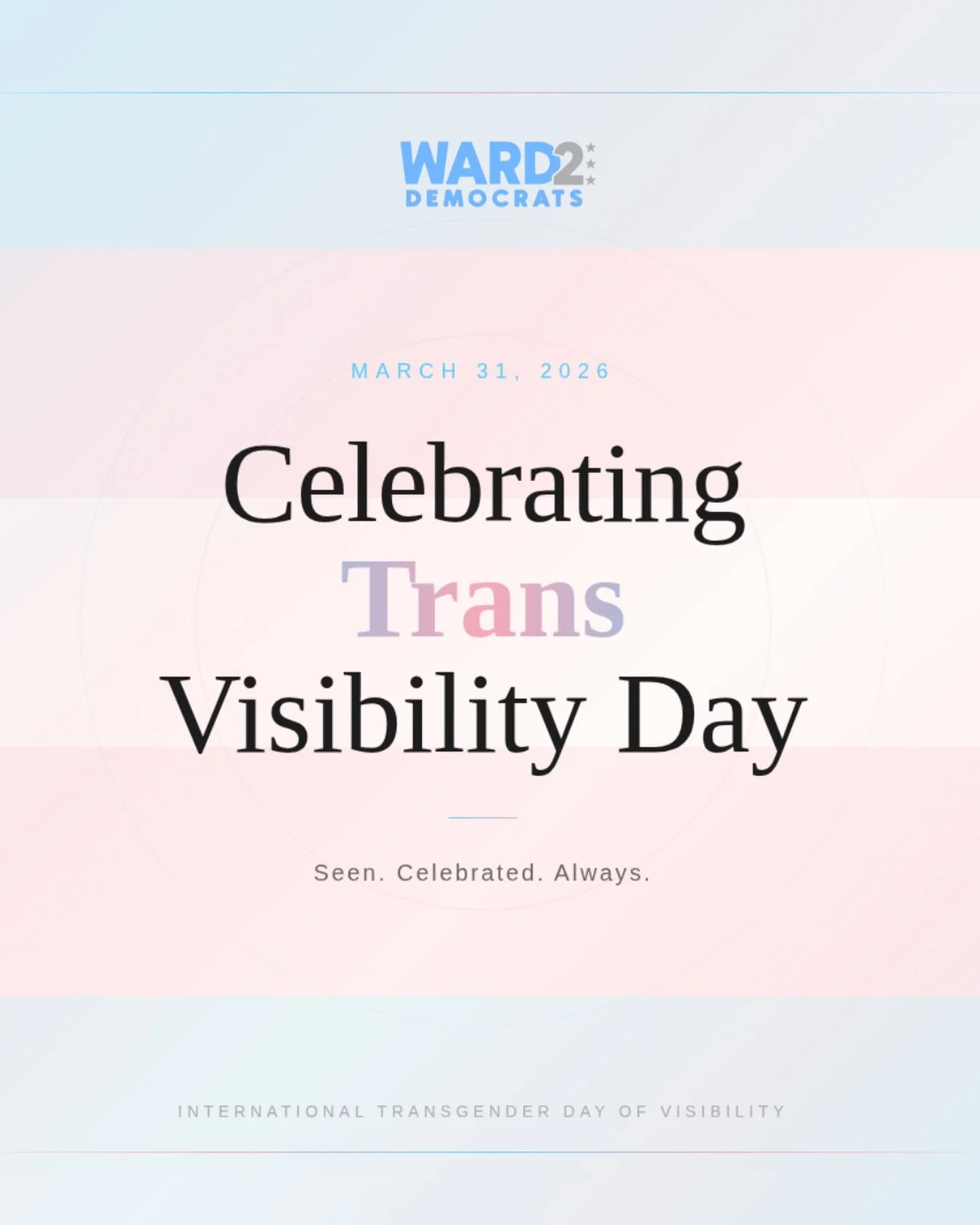 Today we celebrate, uplift, and stand with our transgender siblings. 🏳️&zwj;⚧️
International Transgender Day of Visibility is a reminder that trans joy is real, trans lives matter, and visibility is power. Seen. Celebrated. Always.