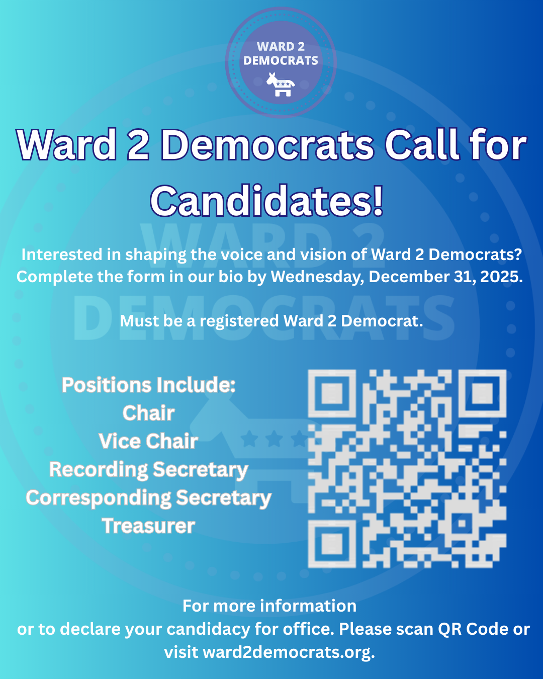 Ward 2 Democrats: Call For Candidates Period