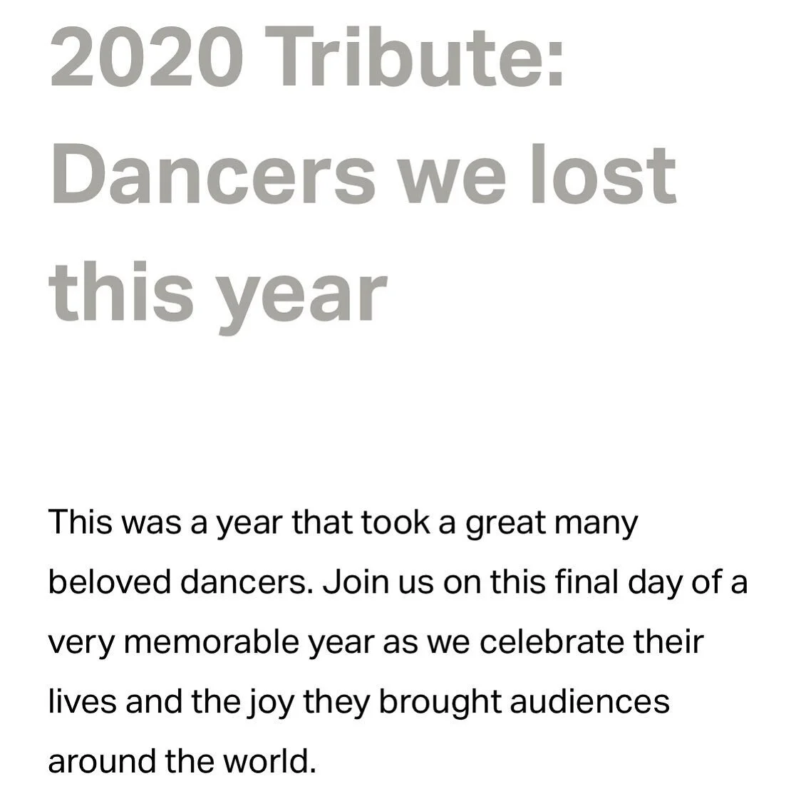 Dancers we lost in 2020
Article on Medium.
#dancehistory