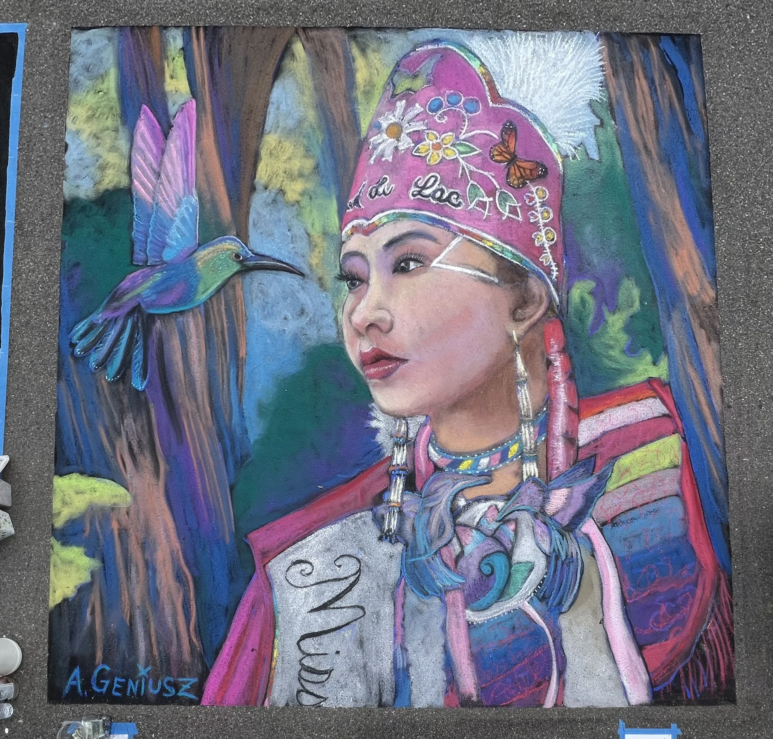 “Naamid (Dancer)” was created at Maple Grove Chalkfest in Maple Grove, MN in June 2025. It was 10 ft by 10 ft.
