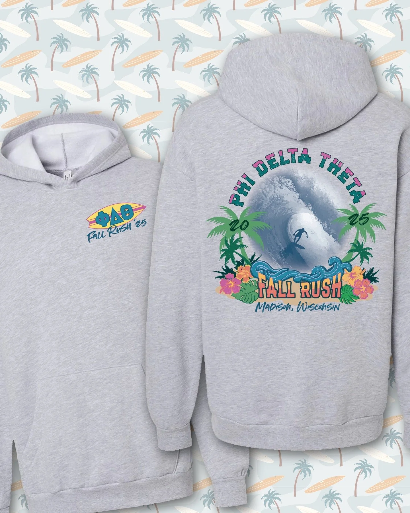 Concept for a hoodie 🏄&zwj;♂️🌸🌴🌊 #appareldesign #graphictees #tshirtdesign #collegemerch #swagdesign #greektees