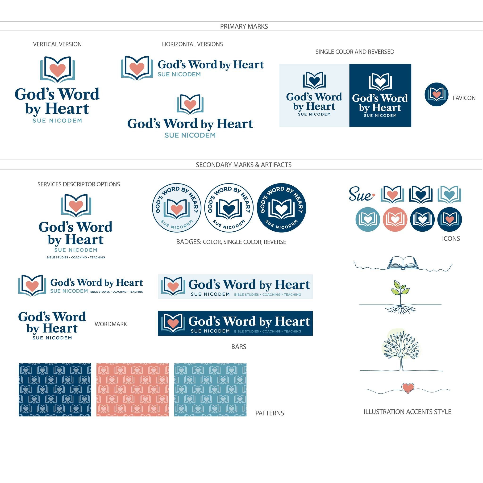 Really enjoyed this project! From developing new branding, website, and publications, and identity pieces, everything came together into a cohesive, confident new look for client Sue Nicodem - God&rsquo;s Word by Heart&rsquo;s launch. I am excited to