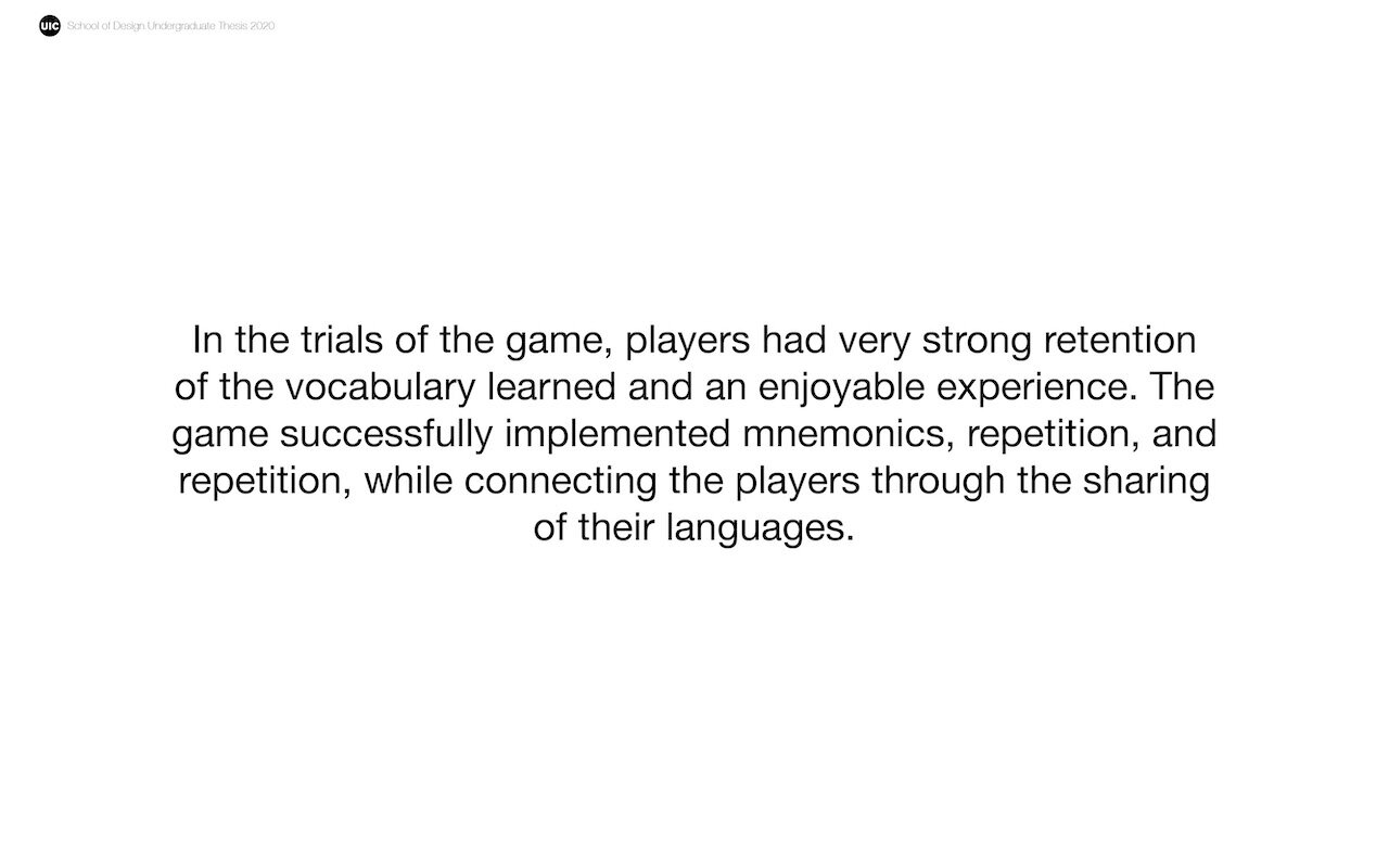 The game was enjoyed by players and connected them using a difference in language as a positive tool. Furthermore, the game, though not a tool for complete language acquisition, showed great success in teaching vocabulary. The methods of learning in…