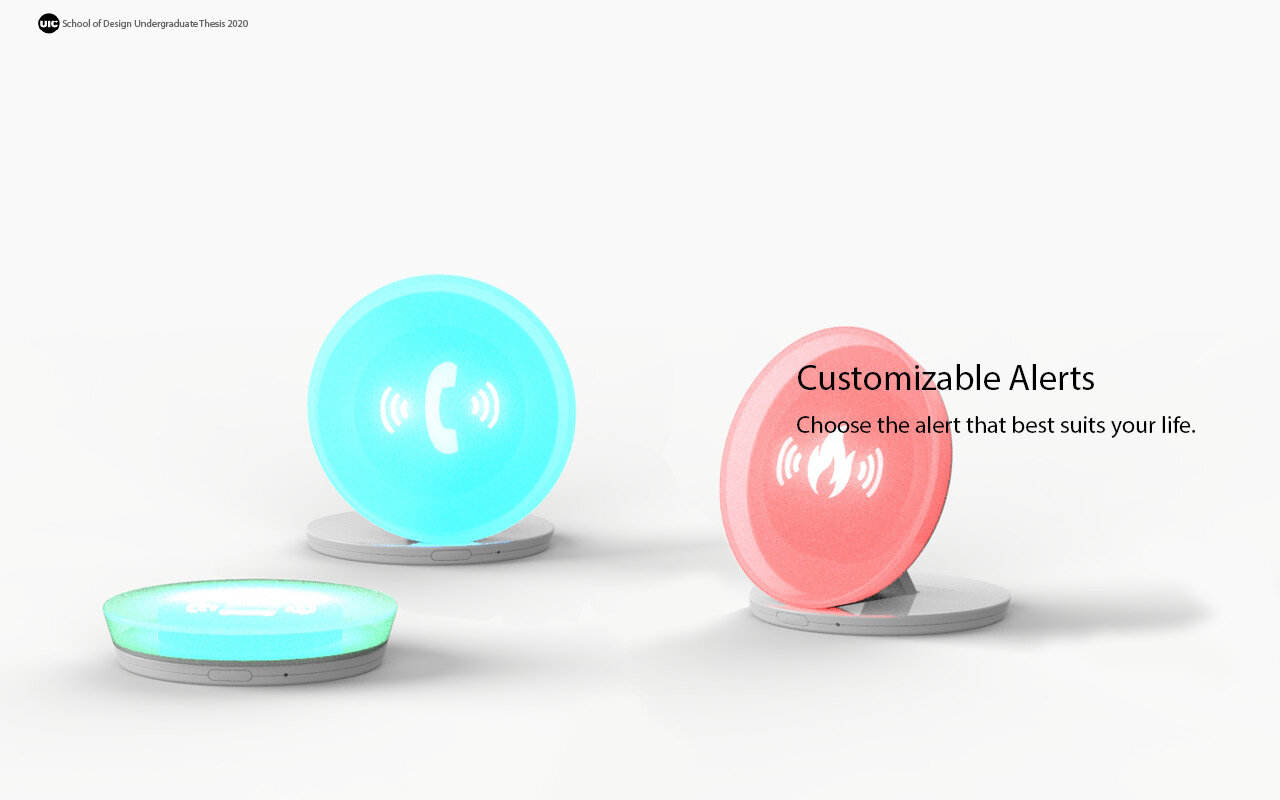 The HearRing Gem flashes its LED light and vibrates based on the user's preference. The user can switch between flash colors and alert icons as well. The user can keep the HearRing Gem in their pockets, under their pillow, or display it on a flat su…