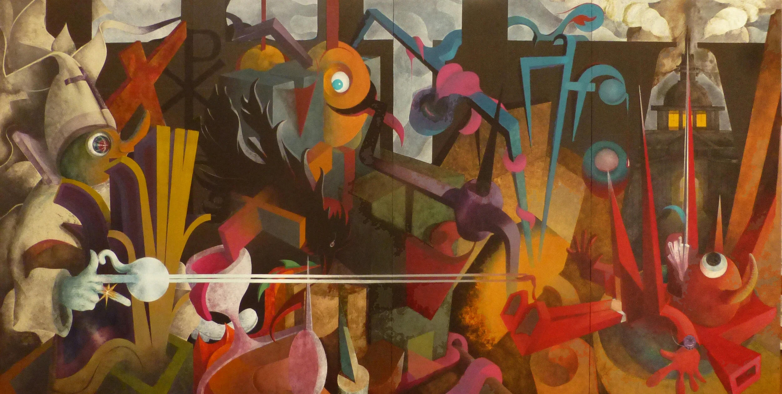 “The Holy See”, 2018, Acrylic on wood panels, 48”h x 96”w