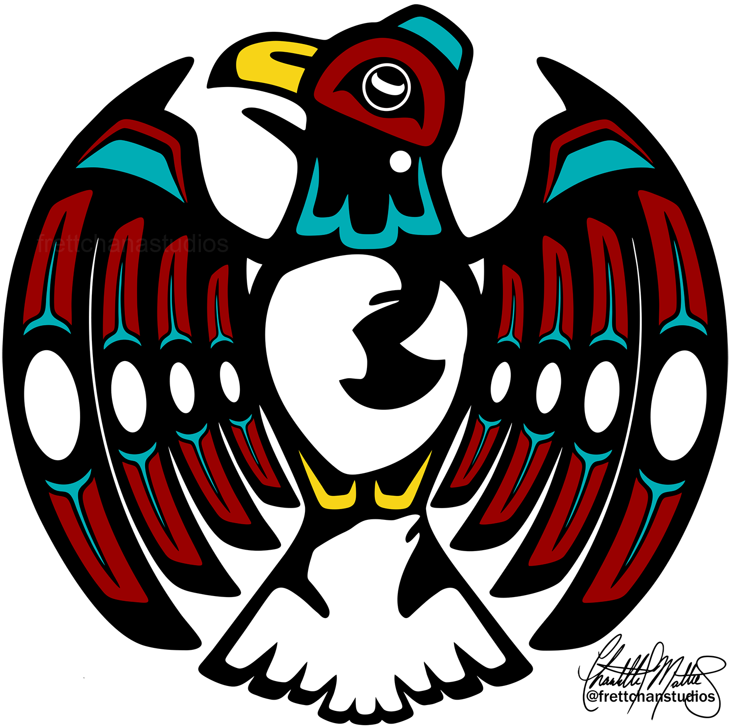 ‘Nurturing’ Digital Art, 2021 The eagle brings the salmon to its eaglet representing prosperity, nurturing, strength and the passing down of wisdom and culture to the next generation.