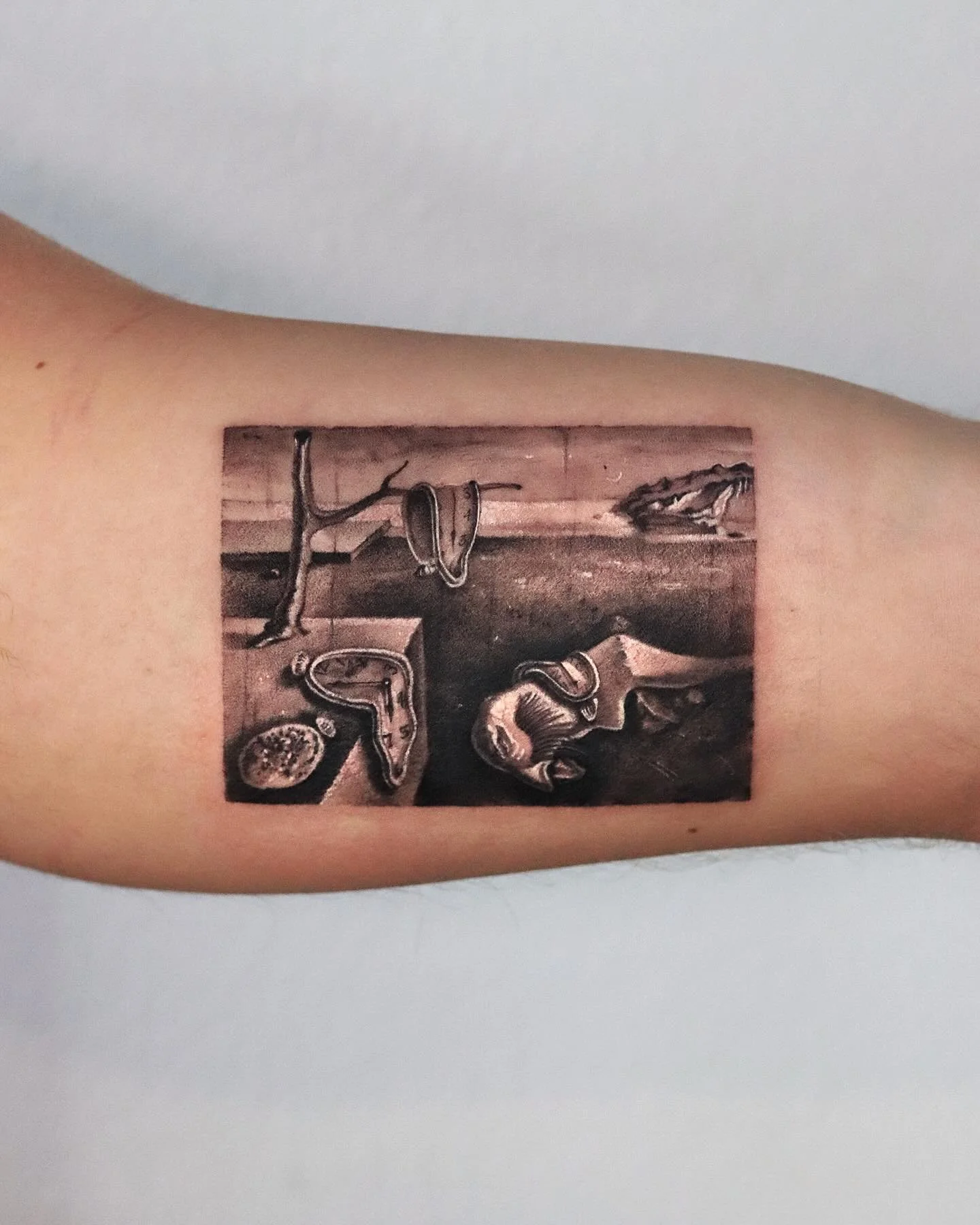 Safe to say my first ever Dal&iacute; tattoo made my brain hurrrrrttt🥴. Thanks for the trust Emil, looking forward to see it healed in a few weeks🫱🏼&zwj;🫲🏽 

Made at @ayothegarden 🤎