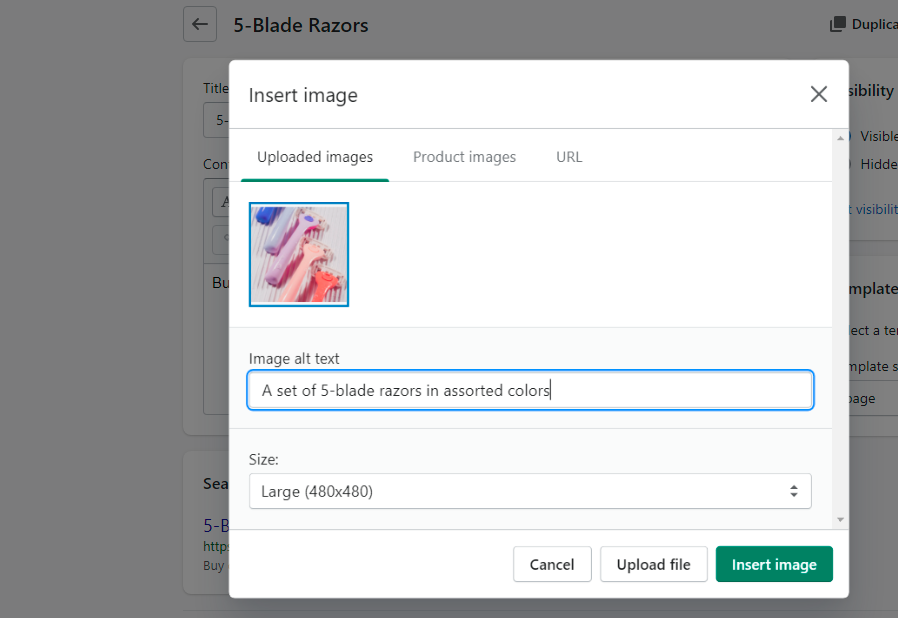 SEO optimization for an image on Shopify
