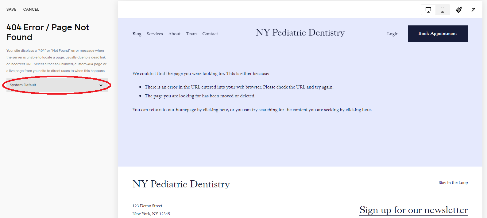 Custom 404 Error page in Squarespace