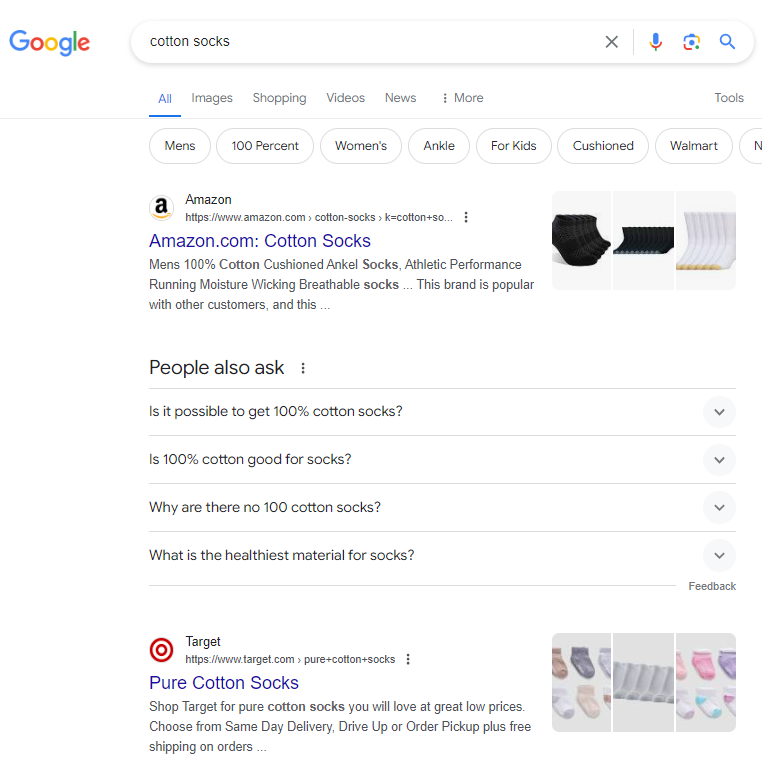 short-tail keyword Google search