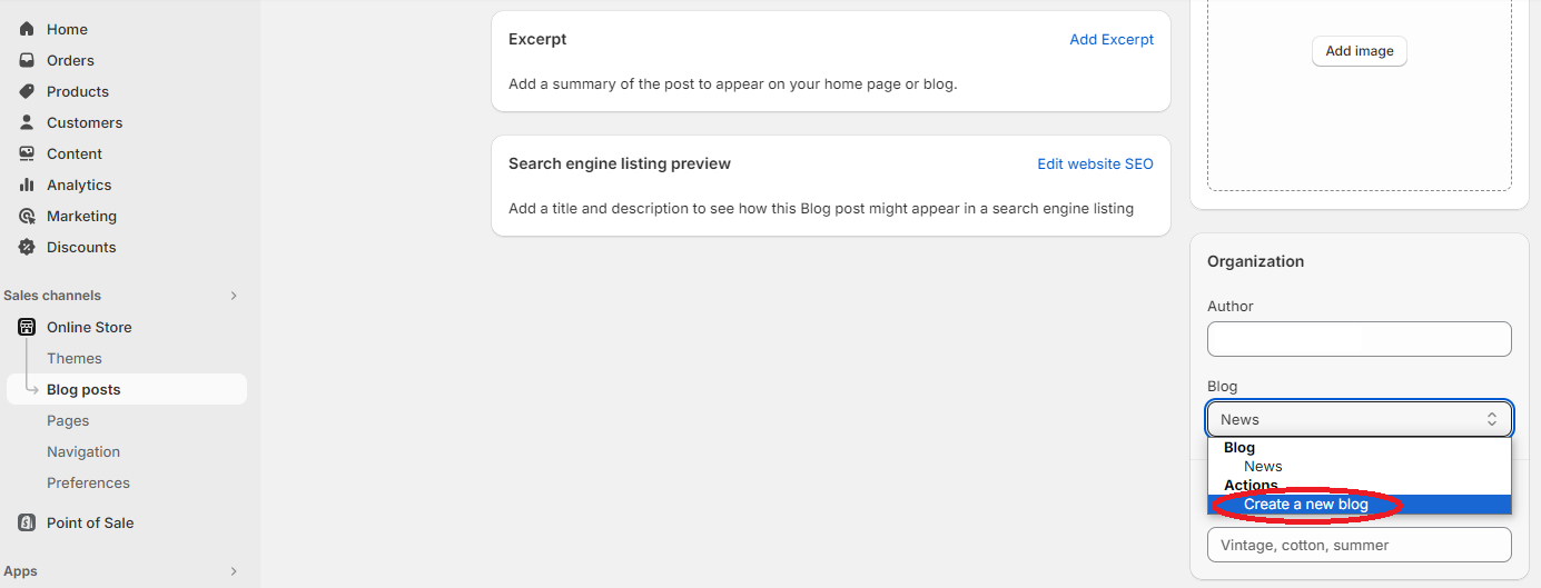 Create a new blog in Shopify