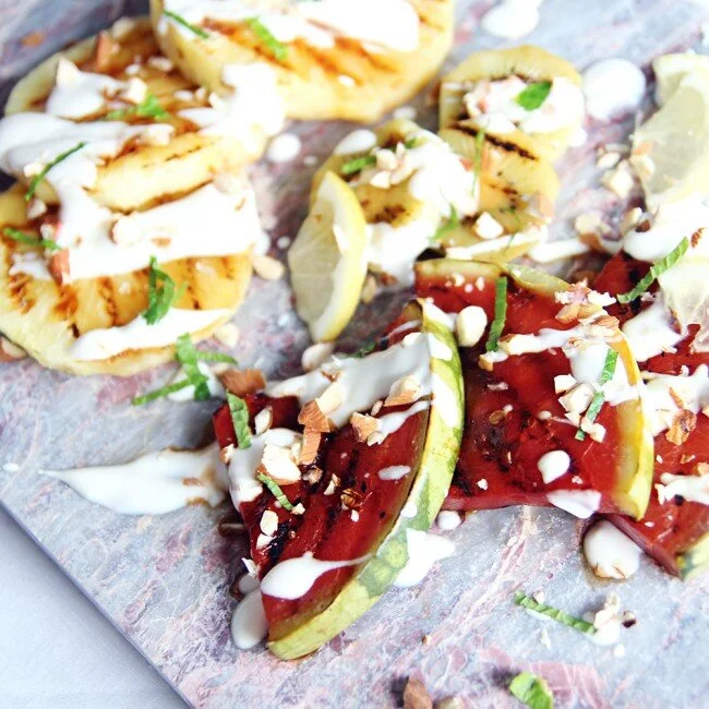 RECIPE : fruit bbq with lemon soyghurt sauce